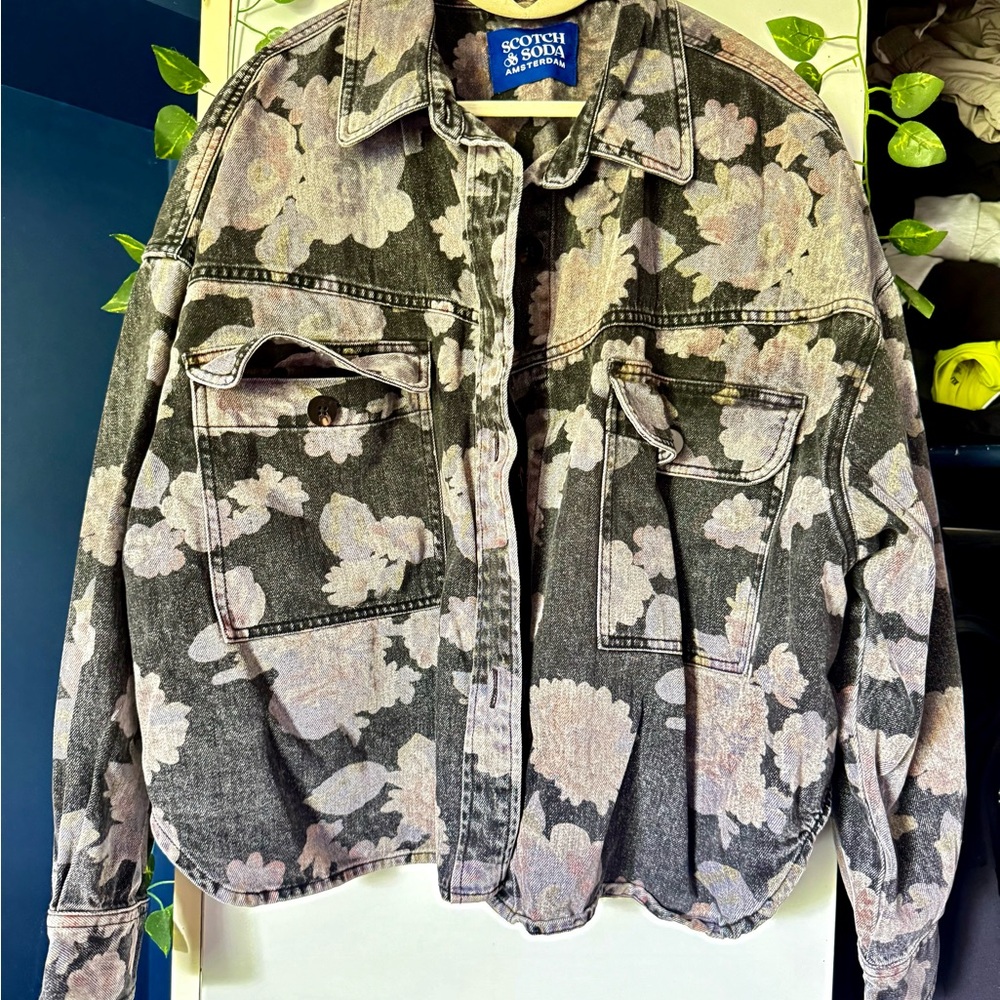 Scotch&Soda Amsterdam Grey Floral Print denim jacket Oversized fit Size L